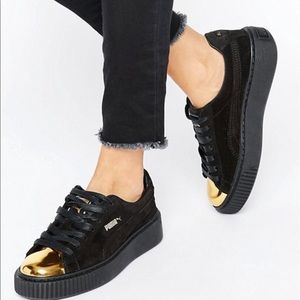 Platform Puma Creeper Black Suede with Gol…